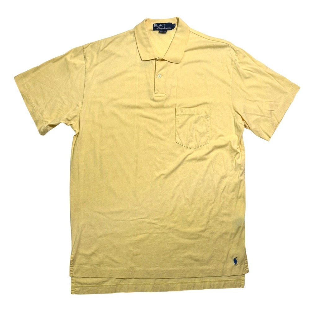 Vintage 90's Polo Ralph Lauren Pocket Polo Shirt Mens Medium Yellow Cotton